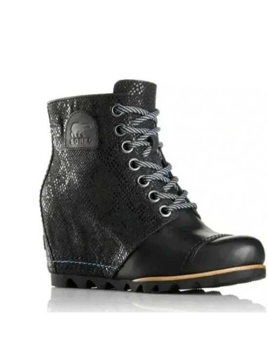 Sorel Shoes - Sorel 1964 Premium Waterproof Snake Print Leather Lace Wedge Boots Womens 8.5